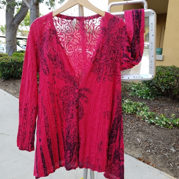 You_ nique  Fabric V neck Hi - Lo woven Cardigan M/ L - Picture 2 of 2